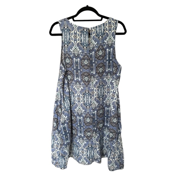 Rachel Zoe Womens Dress Large Blue Linen Sleeveless Ikat Batik with Pockets - Picture 3 of 4